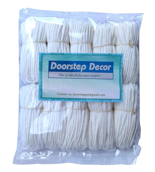 Pack of 10 Pieces Long Cotton Wicks/Diya Batti for Pooja. Colour - White, Length - 3.5 inches
