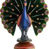 Brass Horse Cart Showpiece 5X2.5X3 Inches Multicolour Wooden Colourful Dancing Peacock Statue 5 Inches
