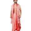 Cotton Mens Double Layer Art Silk White Veshti Dhoti (130 X 3. 60 Meter) Ramraj Cotton Men Solid Art Silk Ethnic Panchakacham Dhoti with Angavastram Set - Pink