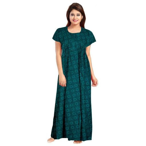 Women's Rajasthani Cotton Printed Nighty Mustard Blue