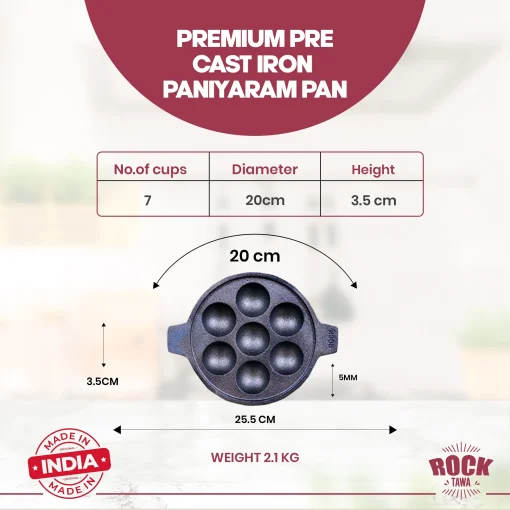 Pre Seasoned Cast Iron Paniyarakkal 7 Pits Pre Seasoned Cast Iron Paniyarakkal 7 Pits