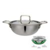 Stainless Steel Udipi Laddle With Wooden Handle No.8 - Length 57Cm Tri-Ply Stainless Steel Induction Base Kadhai With Steel Lid (28cm, 3.5)