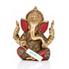 Brass Dancing Ganesha Oil Diya Lamp With Base (Antique Yellow)