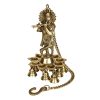 Brass Hanging Lord Krishna Playing Flute Oil Lamp Diya With Bells - 9 Slots