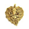 Metal Lord Ganesha On A Leaf Wall Hanging - Gold