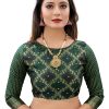 WomenS Jacquard Cotton Silk Blend Banarasi Bandhani Fusion Saree With Blouse Piece - Pistah Green