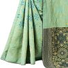 WomenS Jacquard Cotton Silk Blend Banarasi Bandhani Fusion Saree With Blouse Piece - Pistah Green