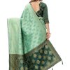 WomenS Jacquard Cotton Silk Blend Banarasi Bandhani Fusion Saree With Blouse Piece - Pistah Green