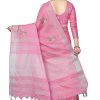 WomenS Linen Saree With Blouse Piece - Pink