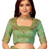 Women'S Banarasi Silk Blend Jacquard Saree With Blouse Piece - Cyan Green Women'S Banarasi Silk Blend Jacquard Saree With Blouse Piece - Cyan Green