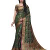 Women'S Banarasi Silk Blend Jacquard Saree With Blouse Piece - Cyan Green Women'S Kanjivaram Silk Saree With Blouse Piece - Dark Green