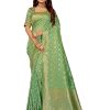 Women'S Banarasi Silk Blend Jacquard Saree With Blouse Piece - Cyan Green Women'S Banarasi Silk Blend Jacquard Saree With Blouse Piece - Cyan Green