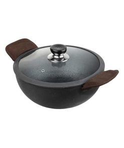 Pre-Seasoned Cast Iron Kadai With Canvas Grip And Snug Fit Glass Lid