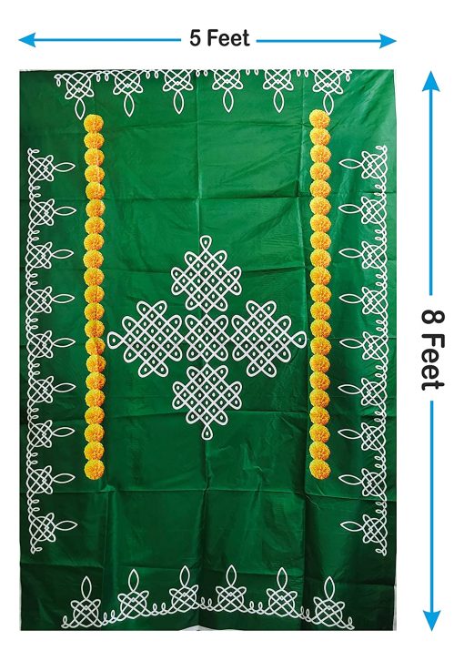 Traditional Kolam Design With Marigold Flower Backdrop cloth For House Hold Function