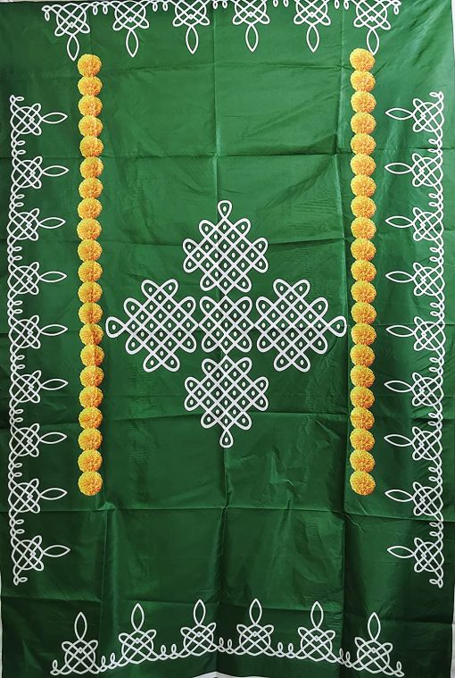 Traditional Kolam Design With Marigold Flower Backdrop cloth For House Hold Function