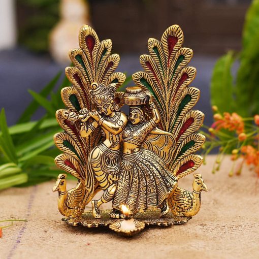 Peacock Design Radha Krishna Showpiece with Diya