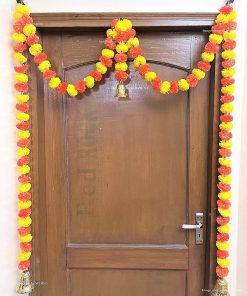 Artificial Marigold Fluffy Flowers Single line Door toran Set/Door hangings (Approx 100 x 152 cms) - (Yellow and Dark Orange)