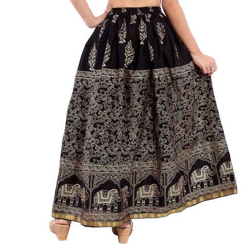 Traditional Black Jaipuri Rajasthani Animal Gold Block Print Women Long Skirt Traditional Black Jaipuri Rajasthani Animal Gold Block Print Women Long Skirt