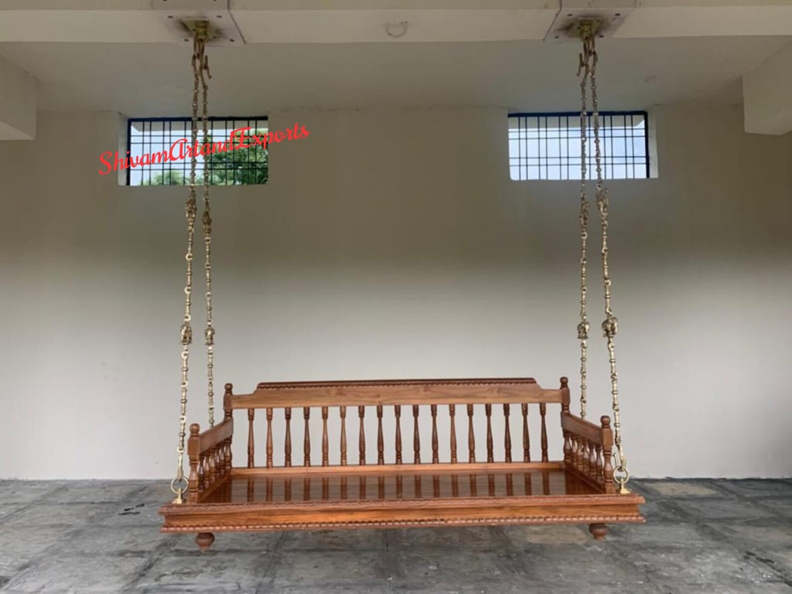 Teak Wood Traditional Carved Swing/Oonjal/Jhula With Backrest And ...