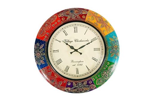 Wooden Decorative Hand-Painted Analog Wall Clock Multicolour Wooden Decorative Hand-Painted Analog Wall Clock Multicolour, 18 x 18 inch