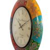 Wooden Decorative Hand-Painted Analog Wall Clock Multicolour Wooden Decorative Hand-Painted Analog Wall Clock Multicolour, 18 x 18 inch