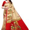 Pink Pure Cotton Jacquard Saree With Blouse Piece Beige and Red Art Silk Saree