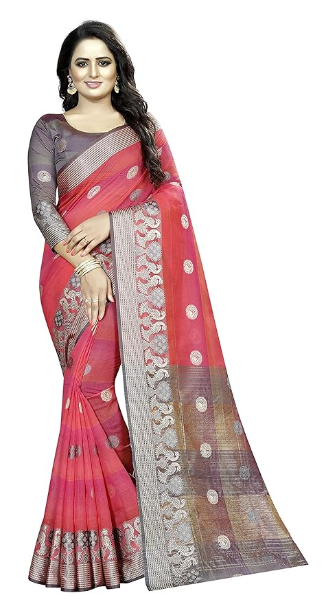 Pink Pure Cotton Jacquard Saree With Blouse Piece Pink Pure Cotton Jacquard Saree With Blouse Piece