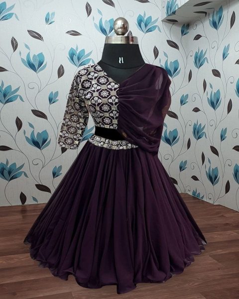 Kids Purple Sequins Embroidered With Beautiful Work Stitched Lehenga Kids Purple Sequins Embroidered With Beautiful Work Stitched Lehenga