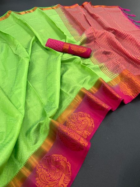 Green and Pink Soft Kanjivaram Silk Saree All Over Saree With Jalar Green and Pink Soft Kanjivaram Silk Saree All Over Saree With Jalar