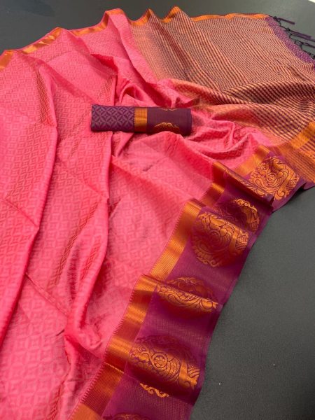 Pink and Purple Soft Kanjivaram Silk Saree All Over Saree With Jalar Pink and Purple Soft Kanjivaram Silk Saree All Over Saree With Jalar