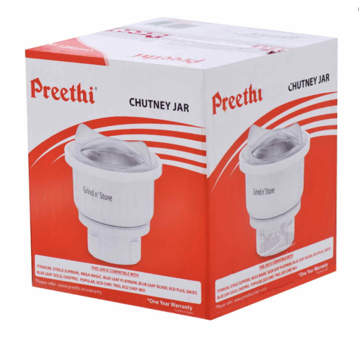 Preethi 0.4-Liter Grind N' Store Blue Leaf Chutney Jar