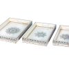 Beautiful White Rangoli Handcrafted Serving Tray Set of 3 - 15 inch