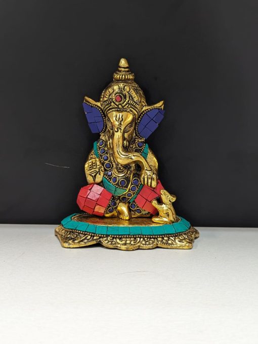 Brass Ganesha stone work statue