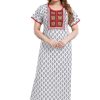 Women's Cotton Printed Maxi Nighty White Women's Cotton Printed Maxi Nighty White