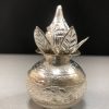 Brass Peacock Table Oil Lamp Diya German Silver Kalasam with Coconut for Pooja/Decor/Return Gift Size:3" Inch Wt:50g