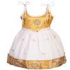 Girls' Cotton And Mysore Silk Pattu Pavadai Set Girls Kerala Mullai Child Frock Ethnic Wear Dress (Cream White and Gold) (0-3months)