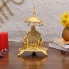 Welcome Wooden Wall Hanging Decoration Items for Home | Gifts | Mdf Art for Living Room | Decorative Item for House | Modern Wood Hanger | Modern Decor Metal Singhasan Oval Shaped for Ganesha Krishna God Idols - Gold Plated Ladoo Gopal Pooja Chowki for Temple Mandir Puja Idol Decoration Items