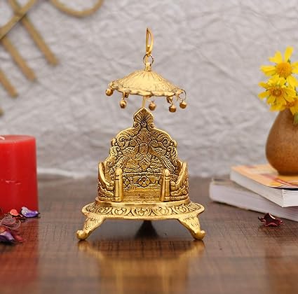 Metal Krishna Jhula Metal Singhasan Oval Shaped for Ganesha Krishna God Idols - Gold Plated Ladoo Gopal Pooja Chowki for Temple Mandir Puja Idol Decoration Items