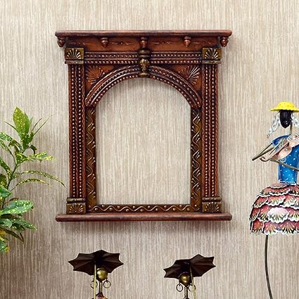 Welcome Wooden Wall Hanging Decoration Items for Home | Gifts | Mdf Art for Living Room | Decorative Item for House | Modern Wood Hanger | Modern Decor Traditional Wooden Handpainted Jharokha Traditional Japuri Style for Decorative Wall Hanging Showpiece Decor,Brown (17X16 Inch)