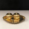 Traditional German Silver Kumkum Box - Pack Of 1 Brass Kum Kum Box set in a attached plate / Return Gifts