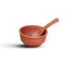 Traditional Clay Kadai with Handles and Lid - 1 Litre Handmade Earthen Terracotta Clay Soup bowl and spoon - 300mL